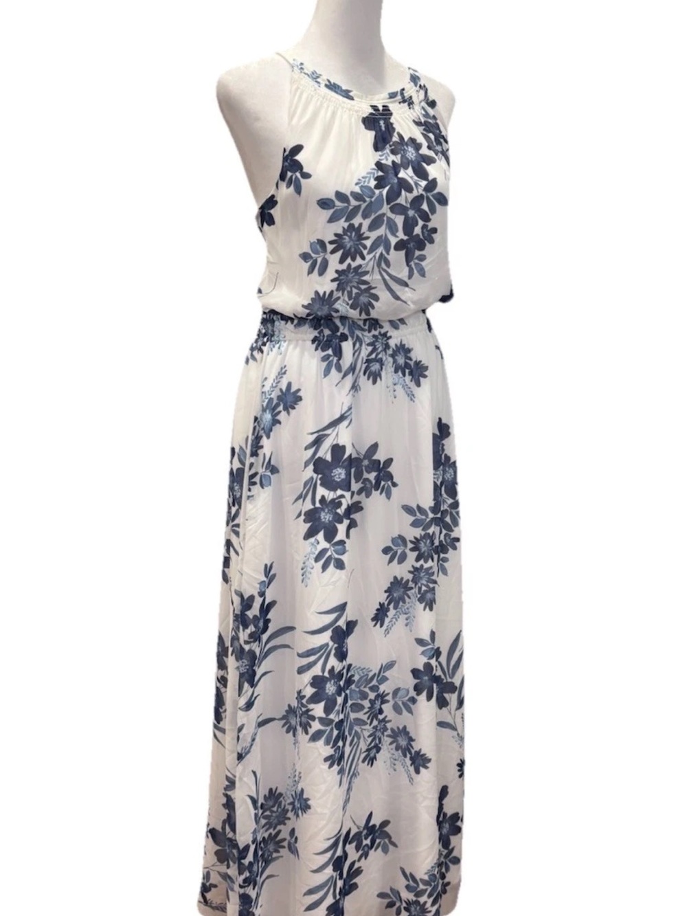 Nine West Blue White Floral Maxi Dress Size 10 Halter Summer - Picture 3 of 6